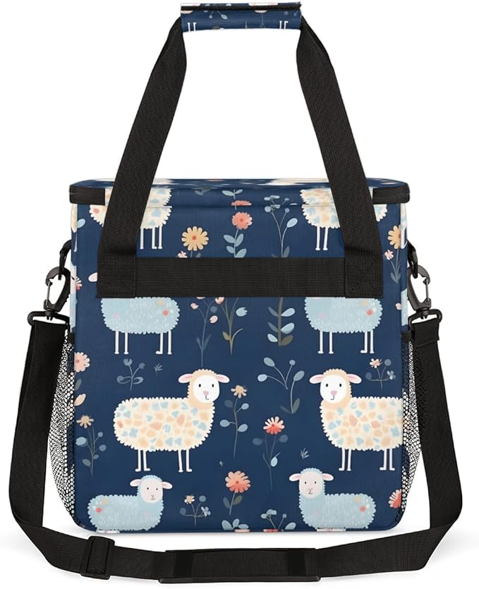 Sheep Florals Coffee Maker Carrying Bag Cute Sheep Travel Storage Bag Compatible with K-Mini or K-Mini Plus Single Serve Coffee Brewer Carrying Case with Multiple Pockets &amp Shoulder Strap