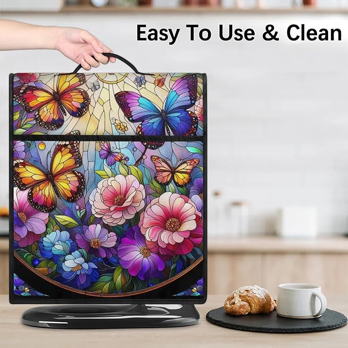 cfpolar Kitchen Aid Mixer Cover Compatible with 6-8 Quarts Butterfly Flower Glass Painting Stand Mixer Cover Kitchen Aid Mixers Accessories Appliance Organizer Bag Dust Covers with Zipper Pocket