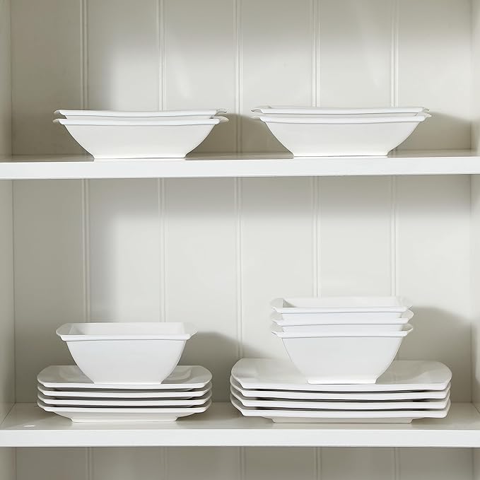 MALACASA Plates and Bowls Sets Square Dinnerware Sets for 6 (30pcs) Series Blance