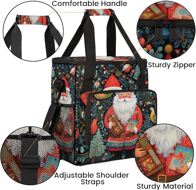 Xmas Santa Claus Coffee Maker Carrying Bag Glitter Santa Claus Travel Storage Bag Compatible with K-Mini or K-Mini Plus Single Serve Coffee Brewer Carrying Case with Pockets &amp Shoulder Strap