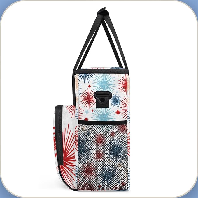 4th of JulyRed Fireworks Coffee Maker Carrying Bag Travel Storage Bag Compatible with K-Mini or K-Mini Plus Single Serve Coffee Brewer Carrying Case with Multiple Pockets &amp Shoulder Strap