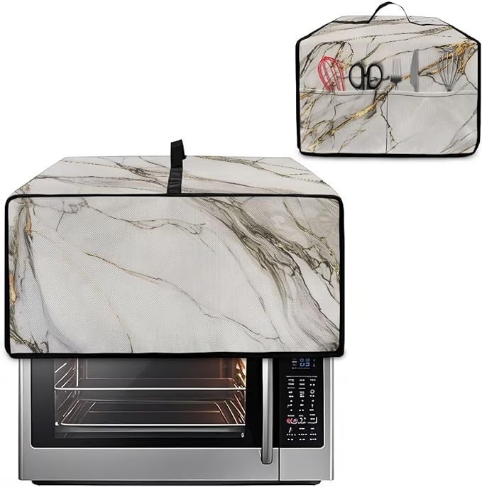 Toaster Oven Dustproof Cover Waterproof Bread Machine Protector with Handle Top Universal Fit Decorative Small Appliance Cover Gift White Marble - M