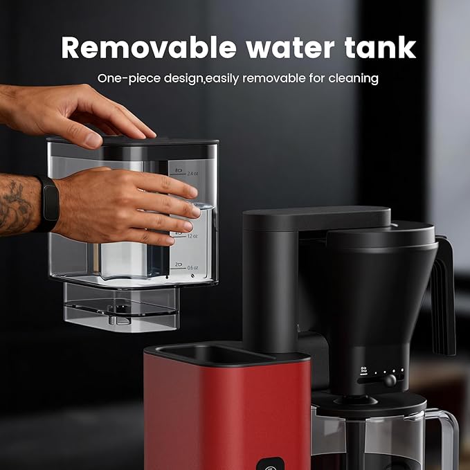 Kismile 8 Cup Drip Coffee Maker Machine Pour Over Coffee Brew with 3s Instant Heat 197-205℉ Removable Water Tank Adjustable Flow Control Deep Cold Brew &amp Keep Warm 40 Min Easy to Clean (Red)