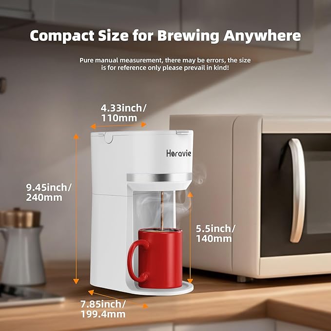 Mini Single Serve Coffee Maker for K Cup and Ground Coffee Fast Brew One Cup Coffee Machine with Descaling Reminder and Water Window 6 to 12 oz. Brew Sizes White