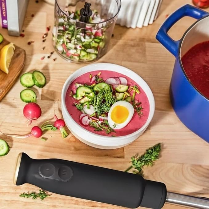 Cordless Hand Blender with 2-Cup Chopper Whisk &amp Large Measuring Cup Perfect for Cooking Smoothies Sauces Purees and Meal Prep (Black Sesame)