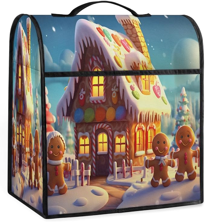 Kitchen Aid Mixer Cover Christmas Gingerbread Man Igloo Stand Mixer Cover Compatible with 6-8 Quarts Stand Mixers Dust Covers with Zipper Pocket Foldable Washable Kitchen Aid Organizer Bag