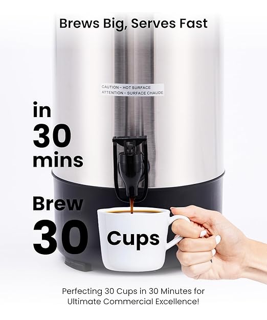 SYBO SR-CP30C Commercial Grade Stainless Steel Percolate Coffee Maker Hot Water Urn for Catering Hot Beverage Dispenser 30-Cup 3.5L Metallic