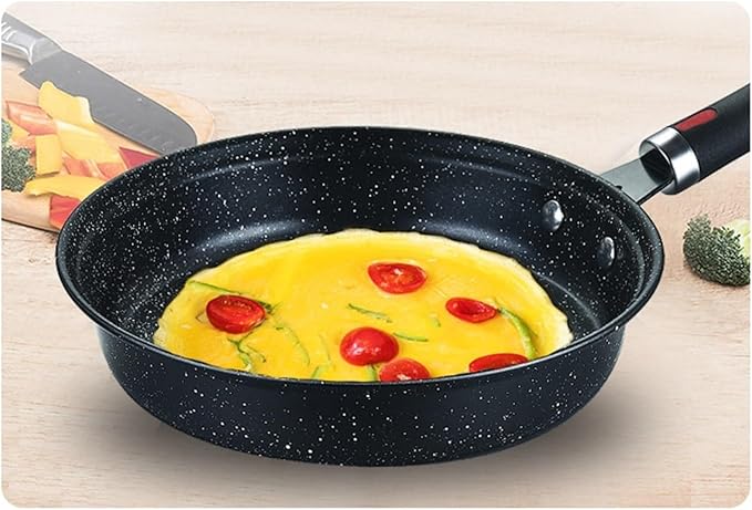 3-Piece Wrought Iron Cookware Set – Medical Stone Non-Stick Wok Frying Pan &amp Soup Pot with Glass Lid for Gas Stoves