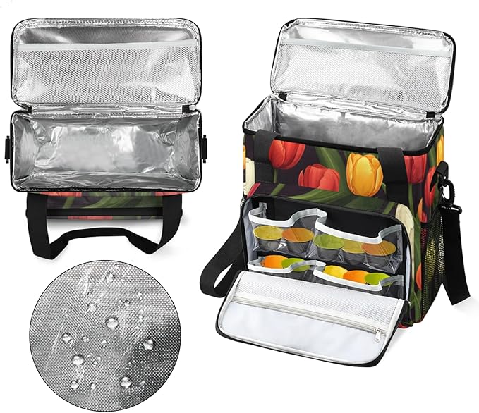 Flower Tulip Theme Coffee Maker Travel Bag for Keurig K-Mini/K-Mini Plus Insulated Waterproof Tote with Pockets for K-Cup Portable Single-Serve Brewer Case