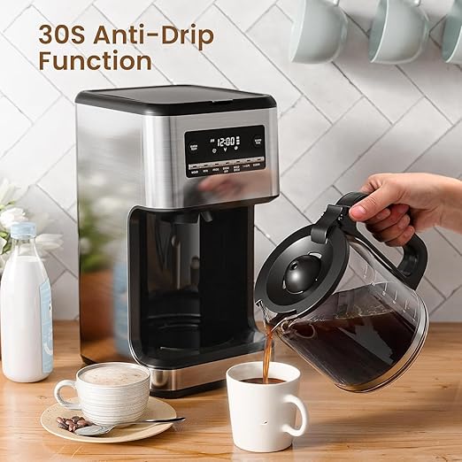 Coffee Maker 14-Cup Programmable Drip Coffee Makers with Reusable Filter &amp Keep Hot Plate Auto Pause Small Coffee Machines with Coffee Pot Timer Self-cleaning for Home Stainless Steel