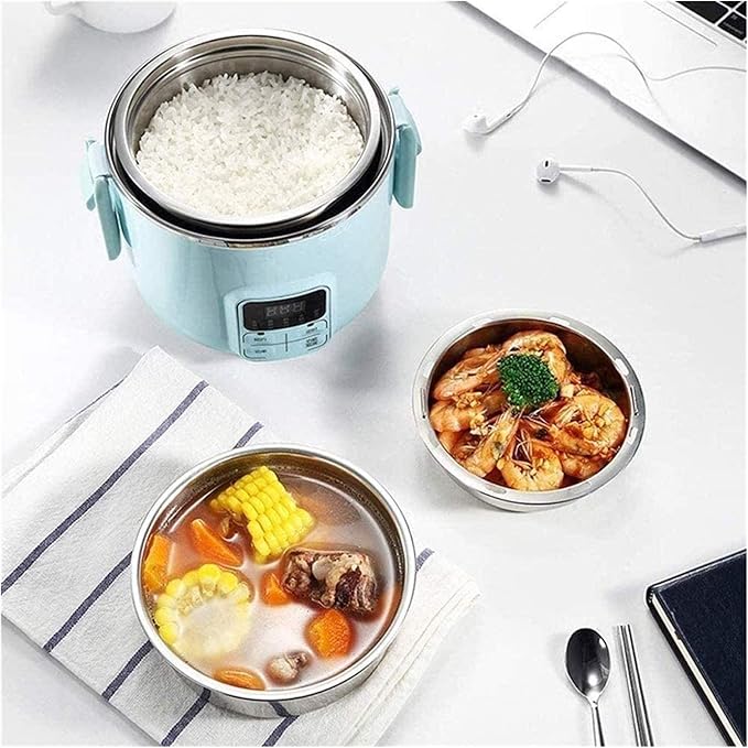 Electric Lunch Box Mini Rice Cooker Multi-function Cooking Steaming Lunch Box for Home Office School Cook Raw Food 2L