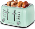 Roter Mond Toaster 4 Slice Retro Stainless Steel with Extra Wide Slots Bagel Defrost Reheat Function Dual Independent Control Panel Removable Crumb Tray 6 Browning Levels Aqua Green