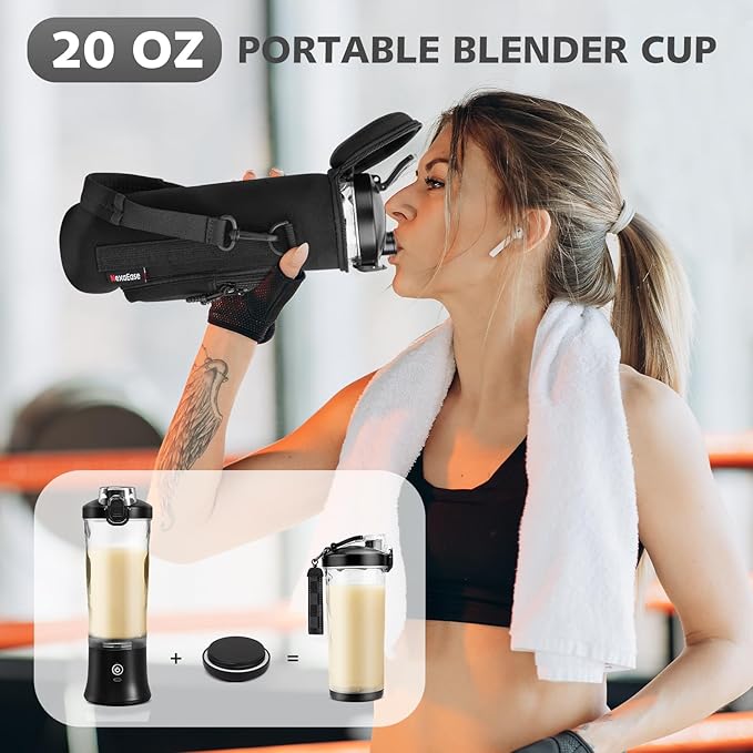 Portable Blender with Insulated Carrying Case &amp Recipe Book-20 OZ USB-C Rechargeable Personal Juicer for Smoothies &amp Protein Drinks Mini Small Blender Cup with 6 Blades for Shakes Travel Lid