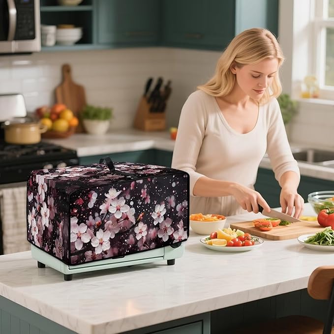 Doojoayie Small Appliance Cover 6 Slice Toaster Dust Protection Cover 19.7x16x 10 Bread Machine Protector Cherry Blossom Print Gift for Mother Wife Women Cook