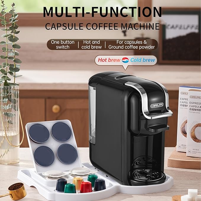 Tissting 4 in 1 Pod Coffee Maker 19Bar Pressure &amp 92℃ Constant Temperature - Fast 20s Brew for Hot Cold Coffee Programmable Single Double Serve 600ml Capacity with Auto Shutoff (US plug)