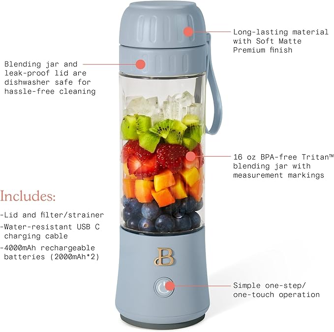 Portable Blender with 14 oz USB Rechargeable and Cordless for Smoothies Shakes &amp More
