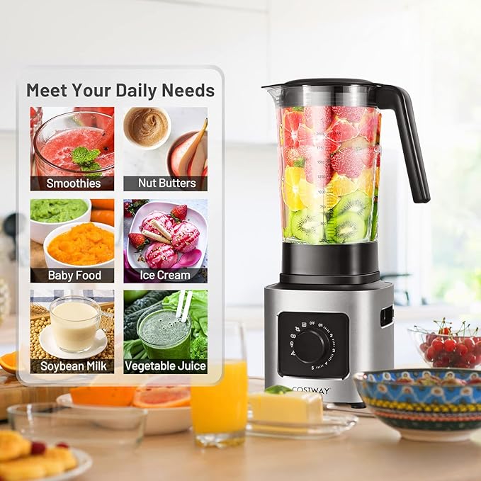 COSTWAY Countertop Blender Powerful Blender with 68 oz Tritan Jar Stainless Steel Blades 5-Level Speed Control &amp 5 Blending Functions 1500W Professional Blender for Milkshake &amp Juice