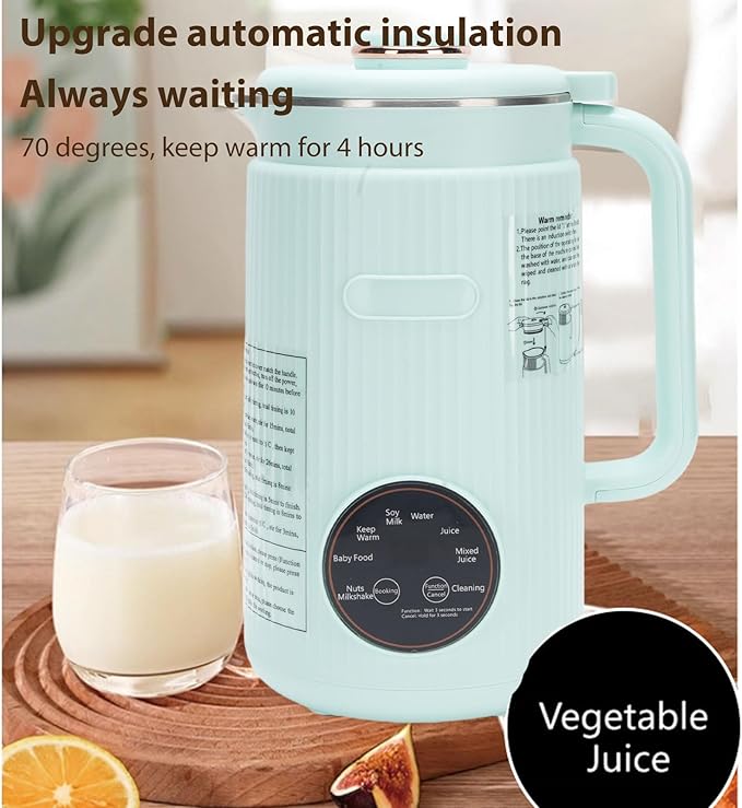 Decdeal Soybean Milk Maker Programmable Blender with Digital Display 12 Stainless Steel Blades Auto Cleaning 8H Keep Warm Function for Almond Milk Soy Juices (green)