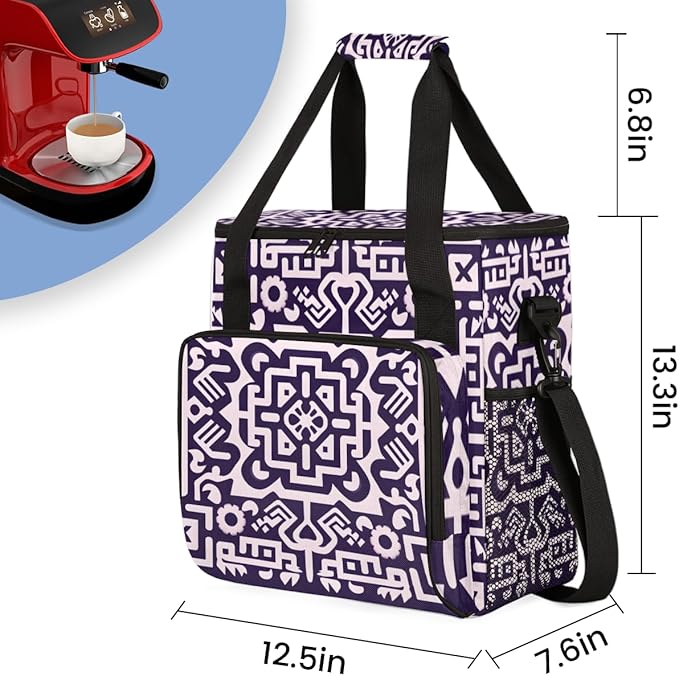 Geometry Aztec Pattern Coffee Maker Carrying Bag Vintage Mandala Travel Storage Bag Compatible with K-Mini or K-Mini Plus Single Serve Coffee Brewer Carrying Case with Pockets &amp Shoulder Strap