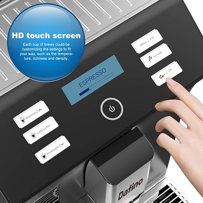Fully Automatic Espresso Machine for Countertop Latte &amp Cappuccino Maker 19 Bar Coffee Makers with Milk Frother Lcd Coffee Machine for HomeStainless Steel