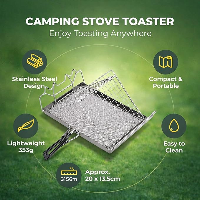 Camping Stove Toaster Foldable Stainless Steel Portable Stovetop 25.5x15cm - Stable Structure Even Heat Distribution Ideal for Picnic and Outdoor Cooking