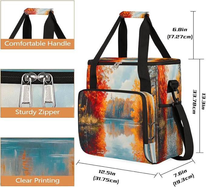 Autumn Maple Tree Maple Leaves Pattern Coffee Maker Carring Bag Travel Carrying Storage Tote Bag Compatible with Keurig K-Mini or K-Mini Plus Portable Single Serve Coffee Brewer Case with Pockets