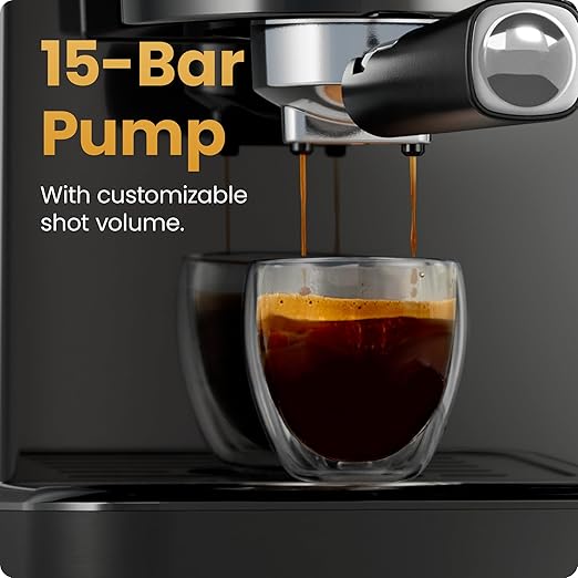 Chefman CraftBrew Espresso Machine 15-Bar Pump Digital Espresso Maker w/Steam Wand for Latte &amp Cappuccino Compact Espresso Coffee Machine w/ 1.5L Removable Water Reservoir - Stainless Black