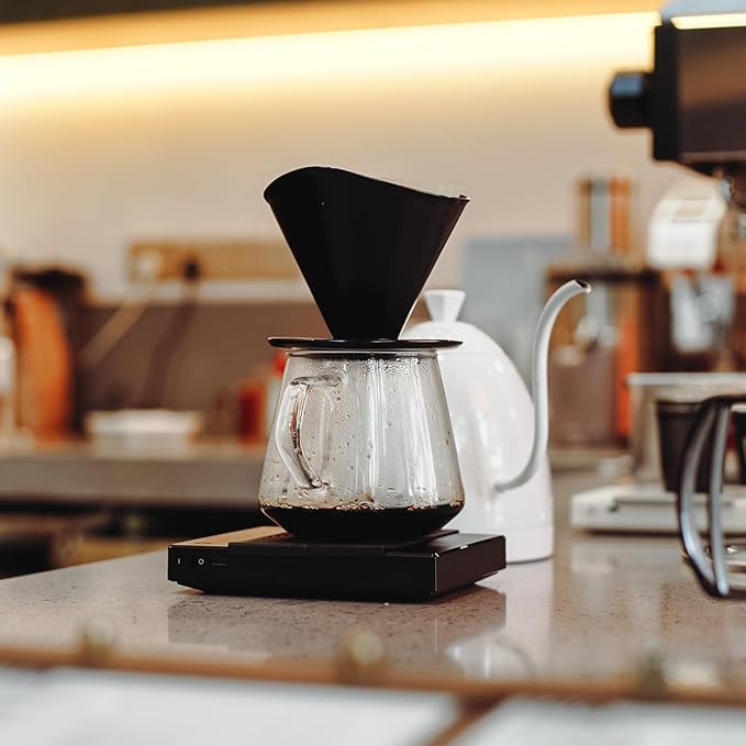 Pour Over Coffee Maker Set Black Ceramic Coffee Dripper with V60 Paper filter 650ml Coffee Glass Server for Cafe Home Restaurant 6291-12202-03A