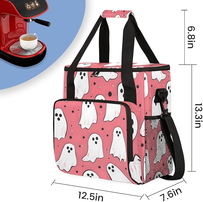 Spooky Ghosts Coffee Maker Carrying Bag Mystical Ghosts Travel Storage Bag Compatible with K-Mini or K-Mini Plus Single Serve Coffee Brewer Carrying Case with Multiple Pockets &amp Shoulder Strap