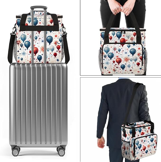 4th of JulyBalloons Coffee Maker Carrying Bag Portable Travel Storage Tote Bag Compatible with K-Mini or K-Mini Plus Single Serve Coffee Brewer Carrying Case with Multiple Pockets &amp Shoulder St
