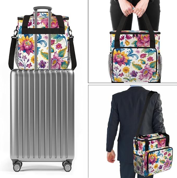 Resplendent Flowers Coffee Maker Carrying Bag Portable Travel Storage Tote Bag Compatible with K-Mini or K-Mini Plus Single Serve Coffee Brewer Carrying Case with Multiple Pockets &amp Shoulder Str