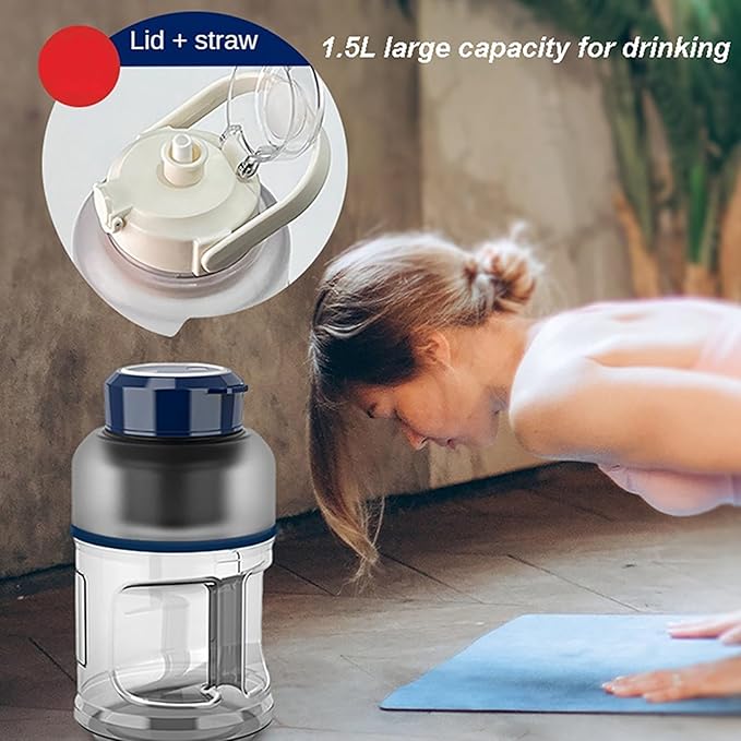 Portable Juicer Cup 1500ml Personal Juice Blender with Straw and 2 Lids 8pcs Blades in 304 Stainless Blades and 18000RPM 2000mAh*2 Batteries Rechargeable for Gym Travel Party Picnic