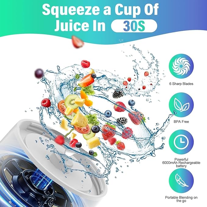 Portable juicer large capacity charging juicer cup wireless juice mixer household small ice blender portable cup multifunctional food processor (White)