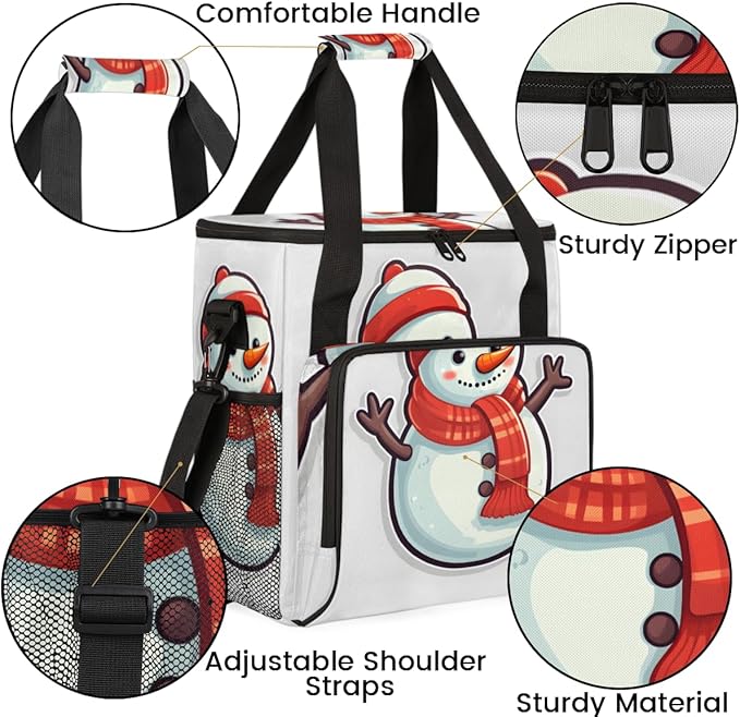 Xmas Snowman Coffee Maker Carrying Bag Cute Snowman Travel Storage Bag Compatible with K-Mini or K-Mini Plus Single Serve Coffee Brewer Carrying Case with Multiple Pockets &amp Shoulder Strap