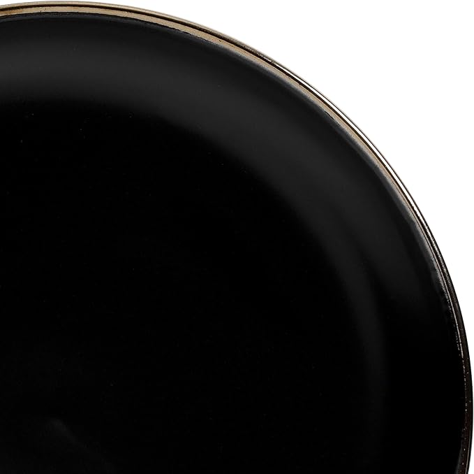 Gibson Home Rockaway 16-Piece Round Stoneware Dinnerware Set Service for 4 – Black with Gold Rim Plates and Bowls Microwave &amp Dishwasher Safe