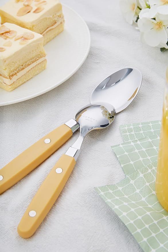 ANNOVA Silverware Set Retro/Rivet Colorful Stainless Steel Tableware Kitchen Flatware Set Utensils Includes Dinner Knives Forks Spoons Salad Forks &amp Dessert Spoons (Ginger Yellow 20 Pieces)