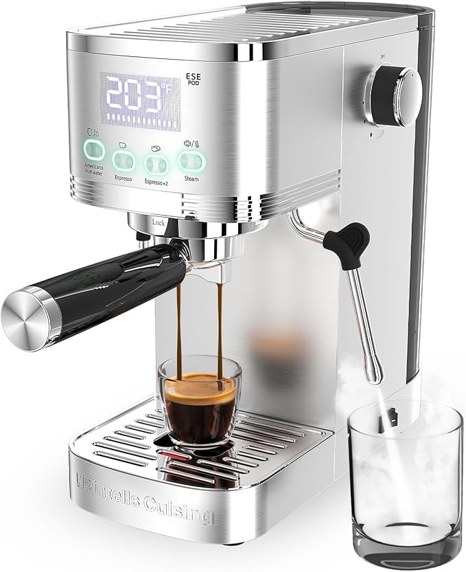Espresso Machine 20 Bar Stainless Steel Espresso Maker with Steam Milk FrotherExpresso Machine for Home Temperature Control and LED Display Coffee Machine for Cappuccino Latte Americano