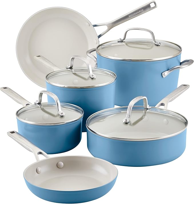 KitchenAid Hard Anodized Ceramic Nonstick Cookware/Pots and Pans Set 10 Piece - Blue Velvet