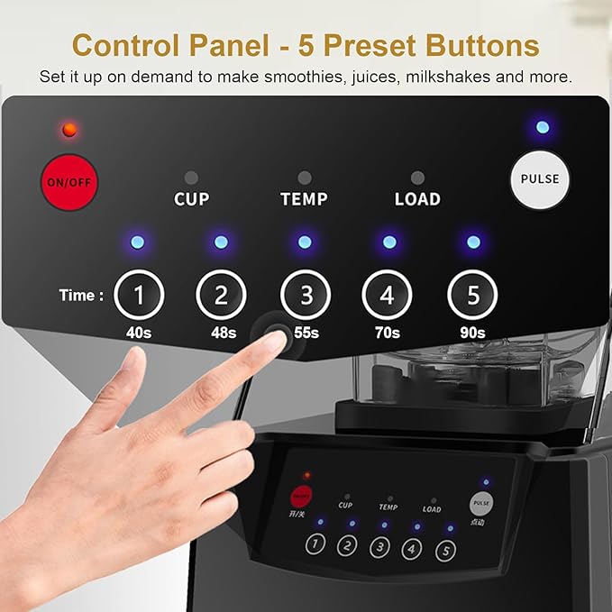Commercial Blender Smoothie Maker - 2200 W Professional Ice Crusher With Sound Enclosure 1.8 L Capacity &amp 5 Preset Programs For Restaurants Coffee Shops Shakes Smoothie Drinks