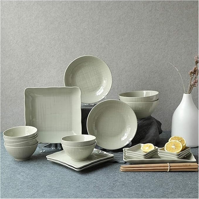 Ceramics Dinner Sets Bowl/Spoon/Plate Nordic Style Line Relief Dinnerware Set 26 Pieces - Family Party And Kitchen Restaurant