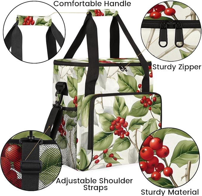 Christmas Flowers Coffee Maker Carrying Bag Watercolor Flowers Travel Storage Bag Compatible with K-Mini or K-Mini Plus Single Serve Coffee Brewer Carrying Case with Pockets &amp Shoulder Strap