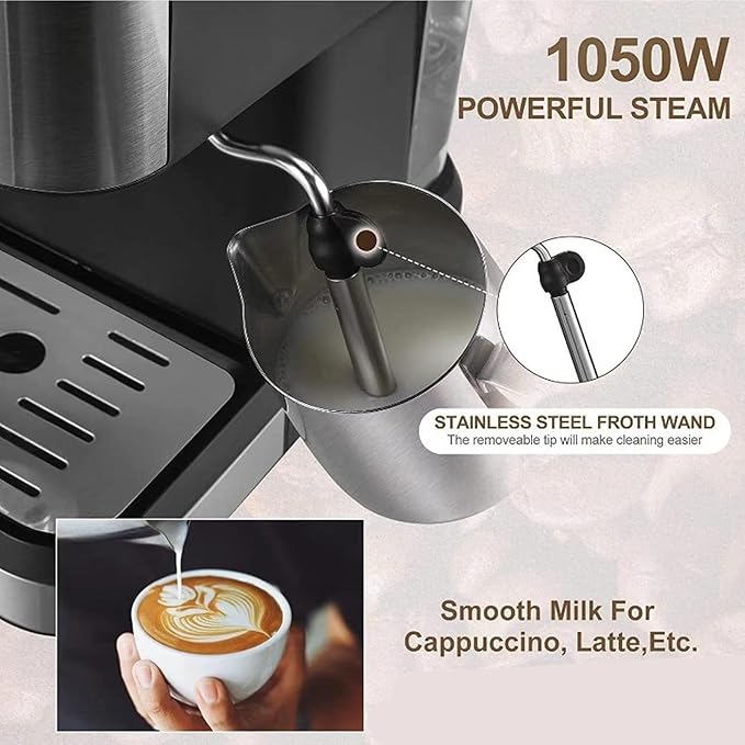 Haofy 20Bar Semi Automatic Coffee Maker with 1.5L Water Fast Preheating High Temperature Steam and Milk Froth Making for Cappuccino Latte