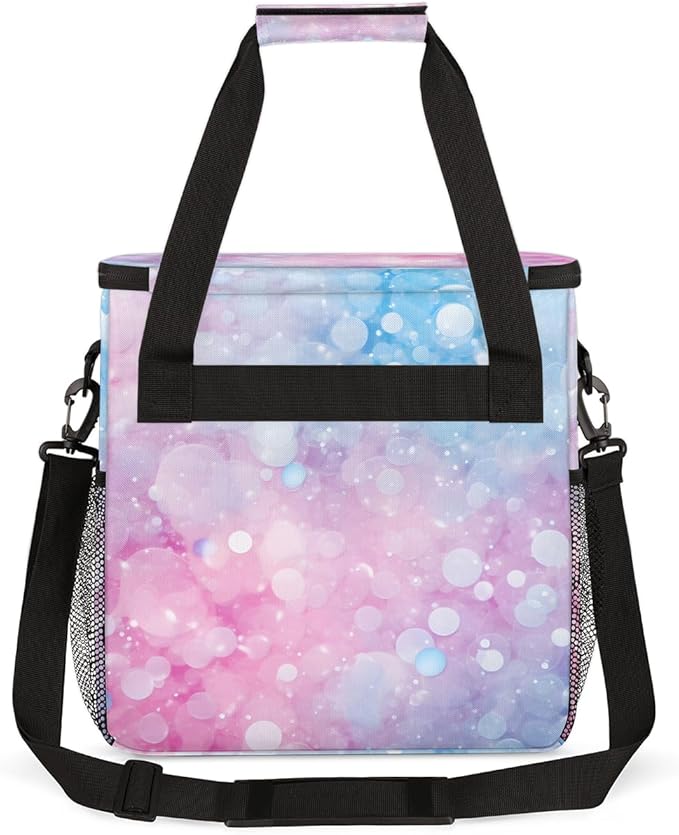 Pink Blue Glitter Coffee Maker Carrying Bag Portable Travel Storage Tote Bag Compatible with K-Mini or K-Mini Plus Single Serve Coffee Brewer Carrying Case with Multiple Pockets &amp Shoulder Strap