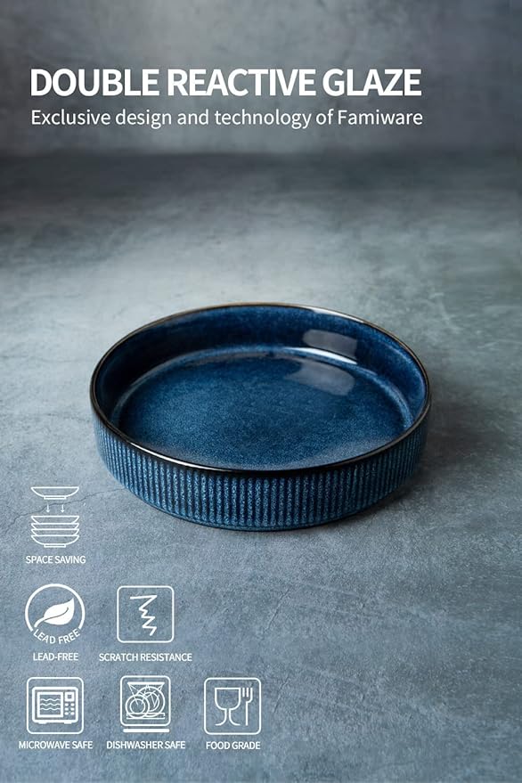 famiware 8.25 Paste Bowl Set (4 Piece) and 10 Dinner Plates for 6 - Nebulas Blue