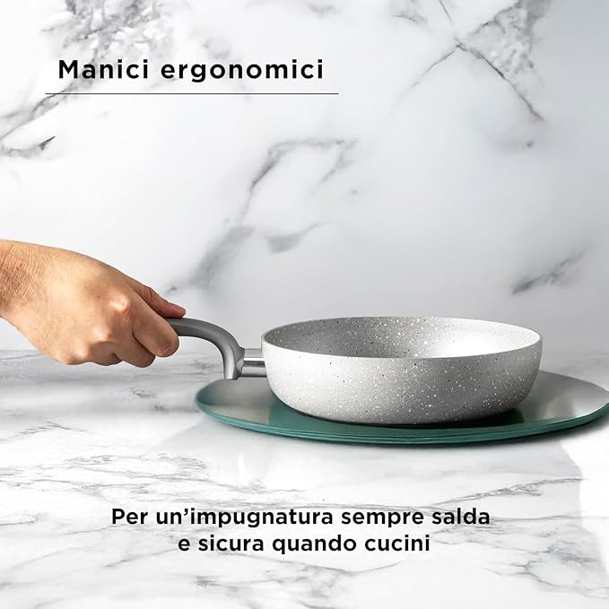 12Pcs Cookware set Made in Italy pots and pans set Nonstick kitchen set Greblon nonstick coating Healthy &amp PFOA/GenX-free Oven-safe baking pans Grey (12 Piece)