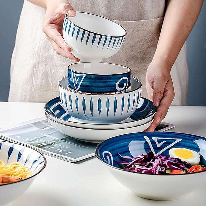 Porcelain Dinnerware Sets Plates and Bowls Sets Modern Ceramics Dinnerware Set Service for 8-12 Japanese Style Plates and Bowls Sets Dis（Mixed Colors 70 Pieces