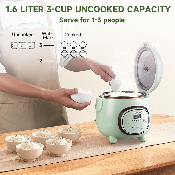Rice Cooker 6 Cup (Cooked) Small Rice Cooker with 6 Cooking modes24-Hr Delay Timer and Auto Keep Warm Function Non-Stick Inner Pot1.6L Suitable For 1-3 People