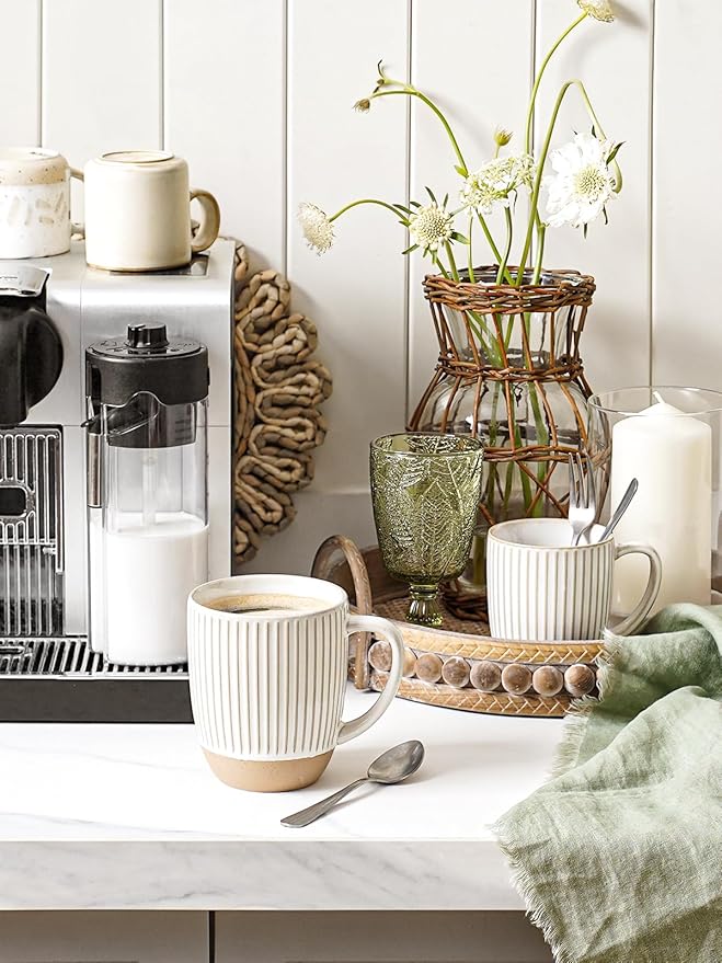 LE TAUCI Coffee Mugs 16 ozCeramic Mug Set Embossment Cups for Latte Hot Tea Cappuccino Mocha CocoaSuit For Housewarming Wedding- 3.8 inch Set of 6 Arctic White