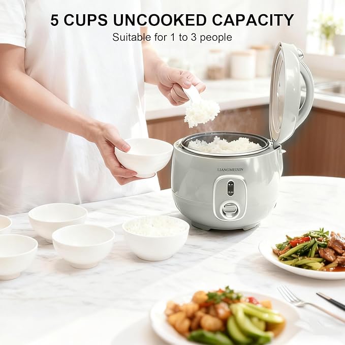 Durable Rice Cooker Small 4-Cup (Uncooked)/8-Cup (Cooked) for 1-3 People 2 Quart Non-stick Mini Rice Cooker Steamer Grain Cooker Soup Maker Oatmeal Cooker Making rice balls Auto Keep Warm(Sage