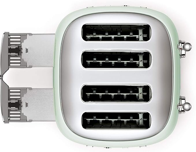 Smeg 50's Style Retro Aesthetic 4 Slice Toaster 6 Presets Extra Wide Slots Pastel Green TSF03PGUS